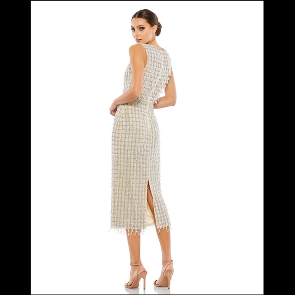 NWT MAC DUGGAL EMBELLISHED FRINGED MIDI SHEATH DRESS SIZE 10 $598 - Picture 3 of 11